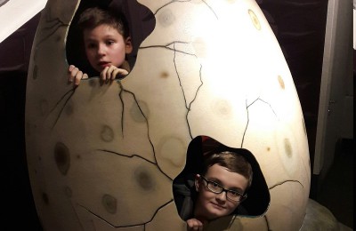 В ходе экскурсии ребята смогли посидеть в яйце динозавра